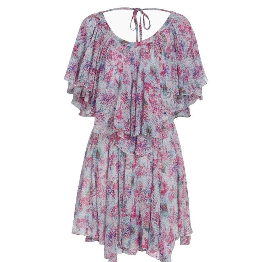 $1490 Isabel Marant Silk Ruffle Mini Aqua Dress Size 38(6) - Picture 2 of 11